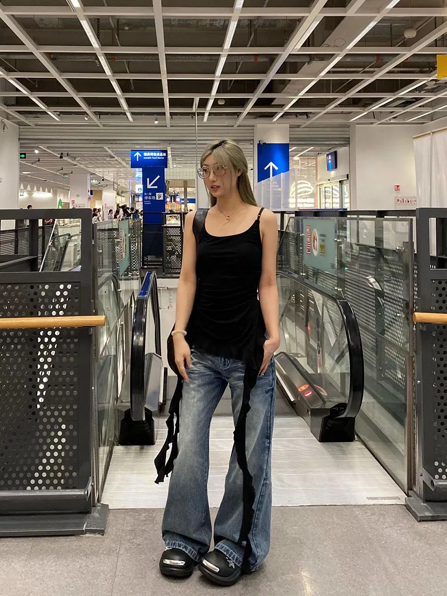 Px02 High-Waist Slim-Fit Vintage Straight-Leg Slightly Flared Jeans for Summer