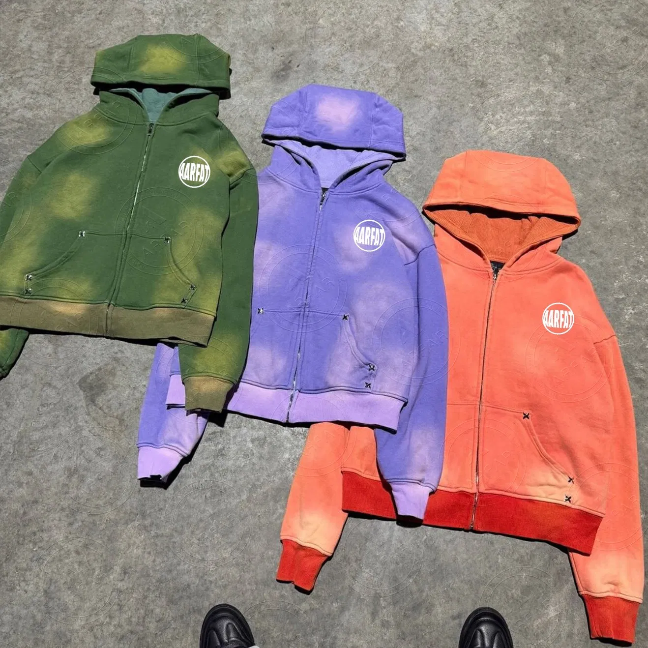 Street Wear Custom Heavyweight Cotton French Terry Sun Faded Acid Wash Vintage Zipper Cropped Boxy Hoodie Zip-up for Men