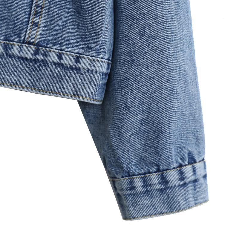 High-Quality Wholesale Cycling Pearl-Dragonfly-Decorated Lapel-Collar Single-Breasted Cropped Chic Women's Denim Jacket