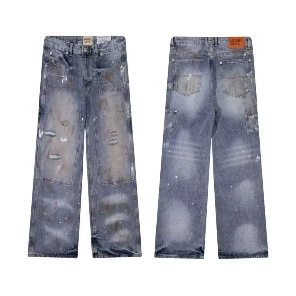 Gallery Dept Men's Distressed Straight-Leg Jeans 1: 1 Design Detailed Reproduction