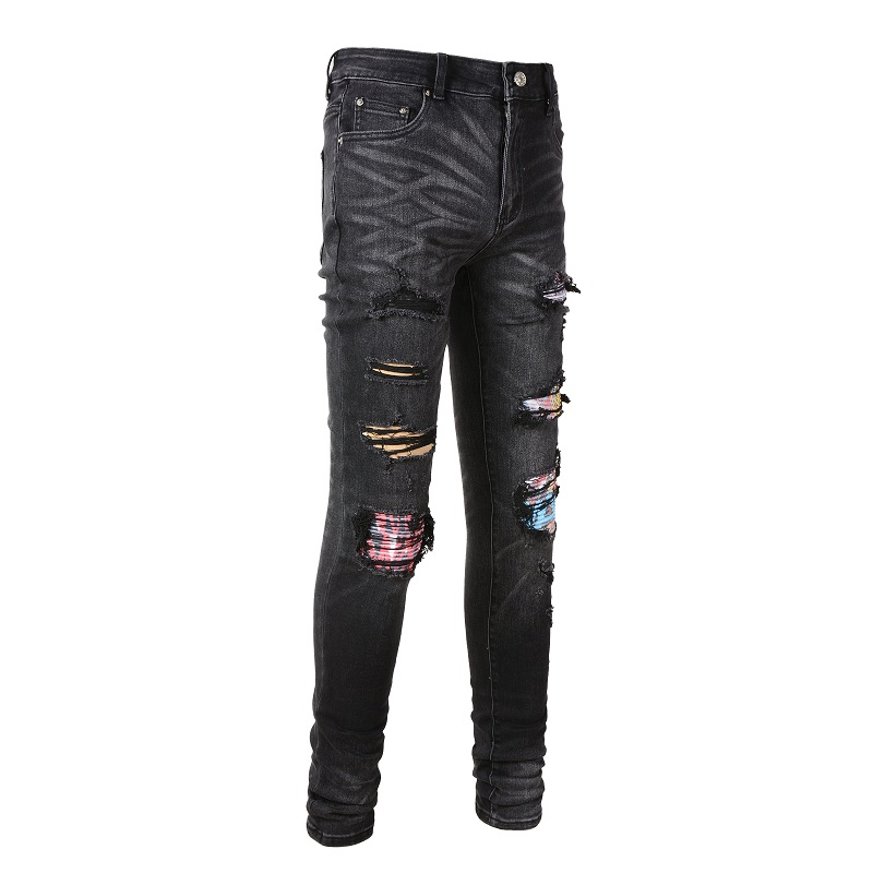 Wholesale High Quality Designer Jeans Cotton Straight Leg Custom Ripped Slim Fit Skinny Jeans Men