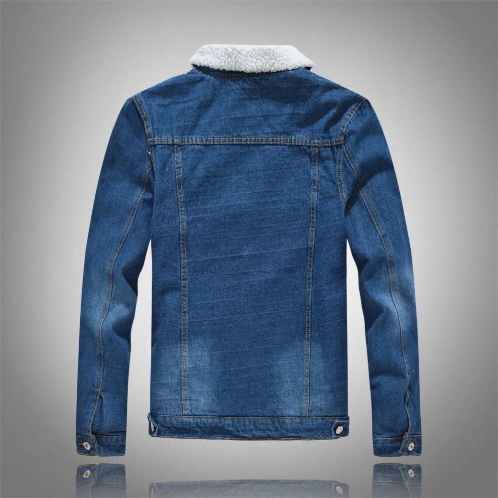 Men's Autumn Winter Oversized Jacket Vintage Long Sleeve Plus Size Fur Denim Windbreaker Coats
