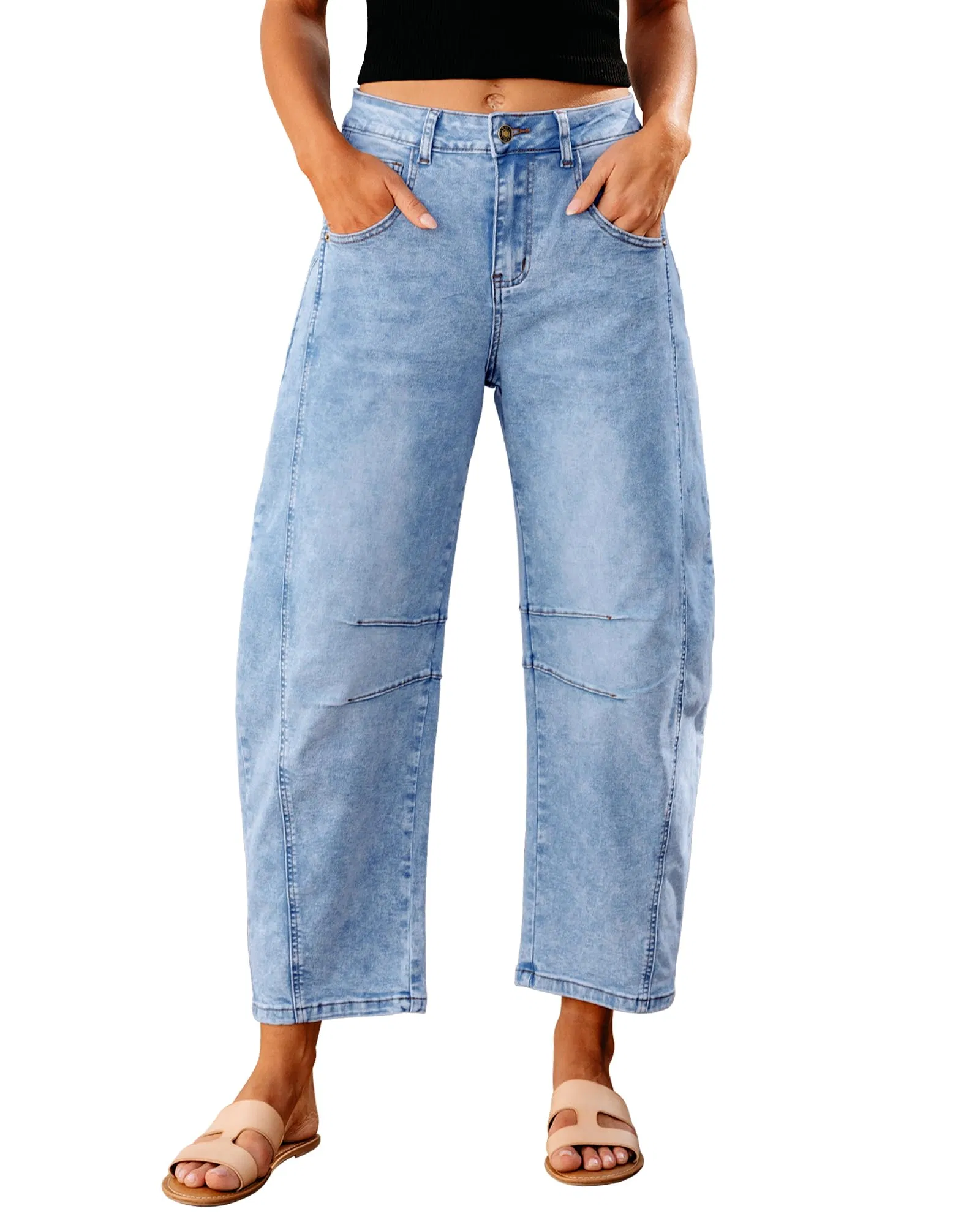 Barrel Jeans for Women High Waisted Wide Leg Baggy Cropped Relax Fit Denim Trouser Pants