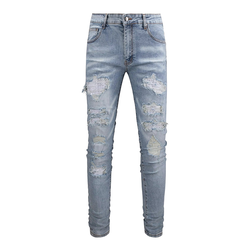 OEM Custom Wholesale Men's Hip Hop Printed Ripped Skinny Jeans