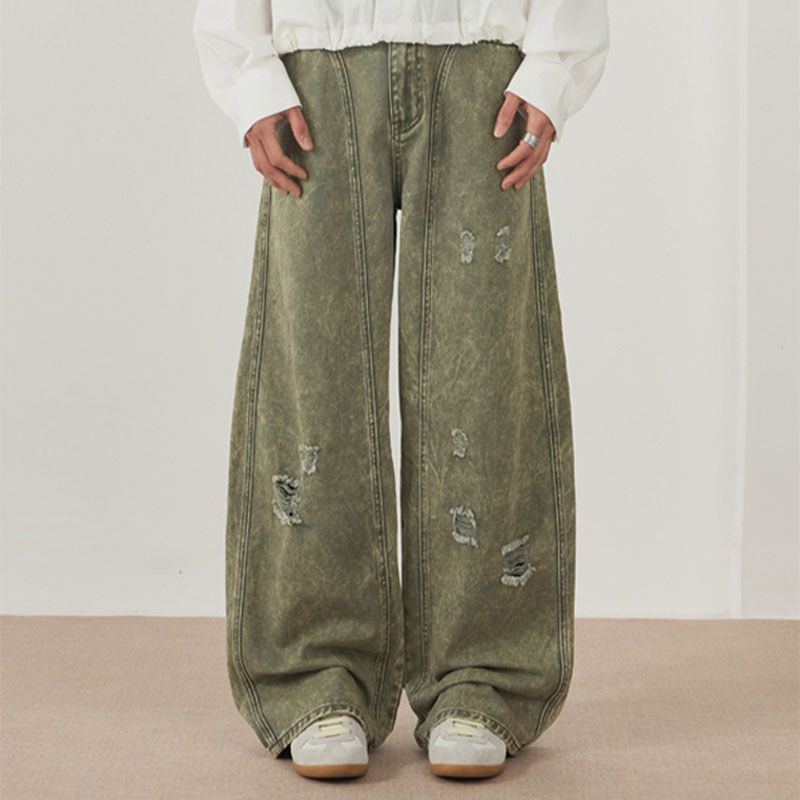 Men Jeans Custom Wide Leg Ripped Men's Jeans Men and Women Fashion Streetwear Dirty Fit Baggy Jeans Hip Hop Style Jeans