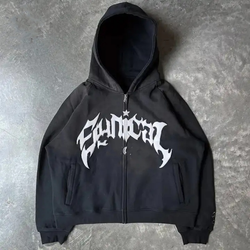 Custom Oversized Cotton 3D Puff Printing Zipper Hoodies Zip up Acid Wash Hoodie Vintage Sun Faded Hoodie for Men