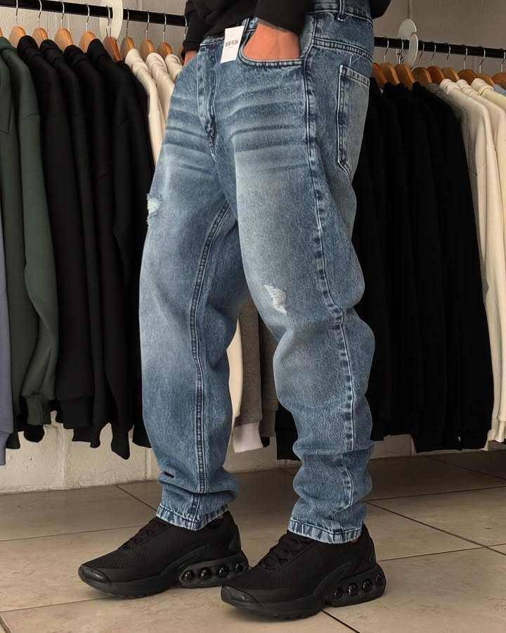 High Quality Custom Men's Distressed Straight Leg Vintage Wash Jean