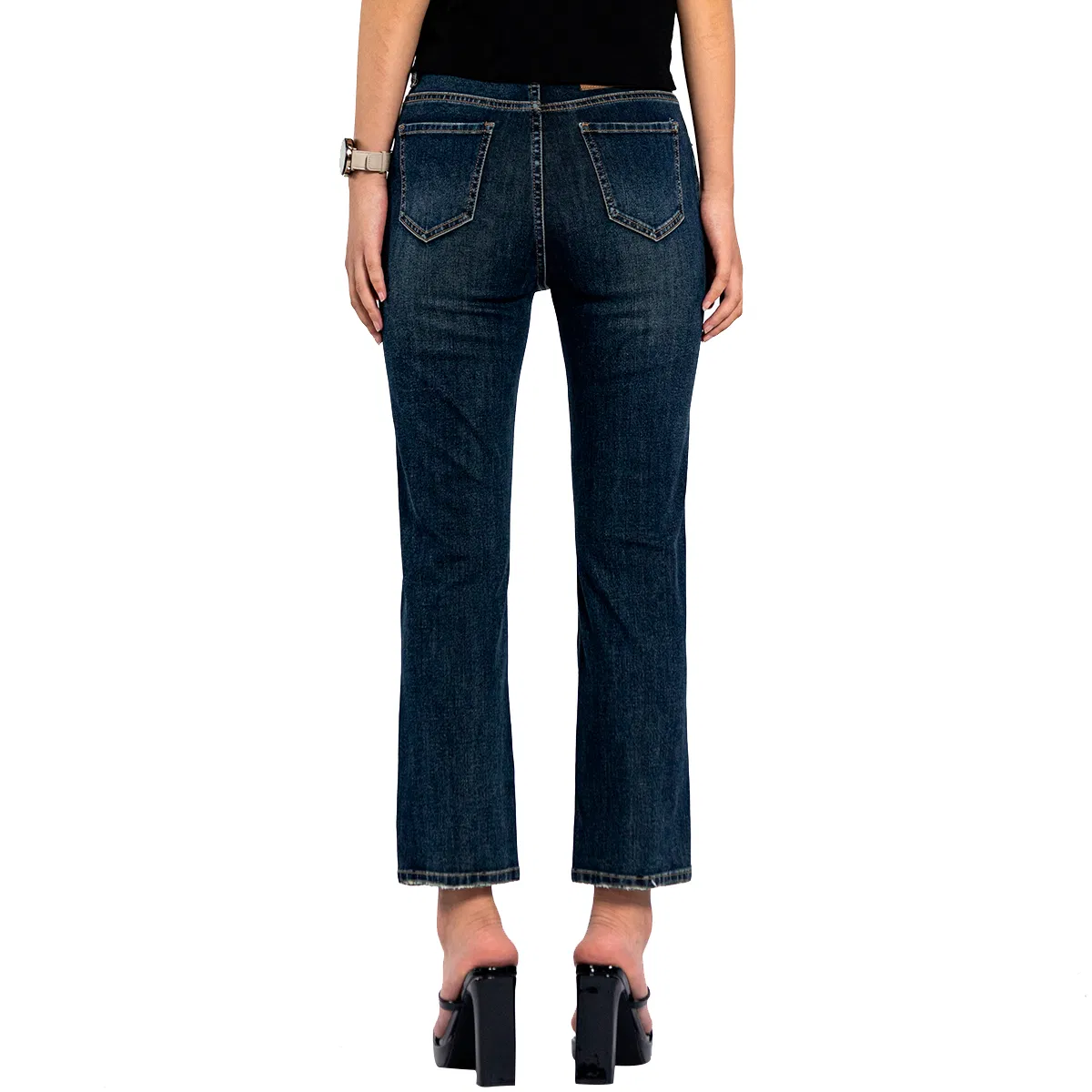 Vintage Blue MID Waist Stretch Straight Cropped Jeans for Women