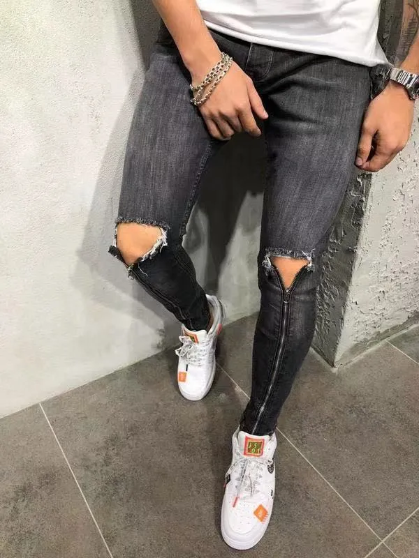 Ripped Zipper Denim Jeans 8