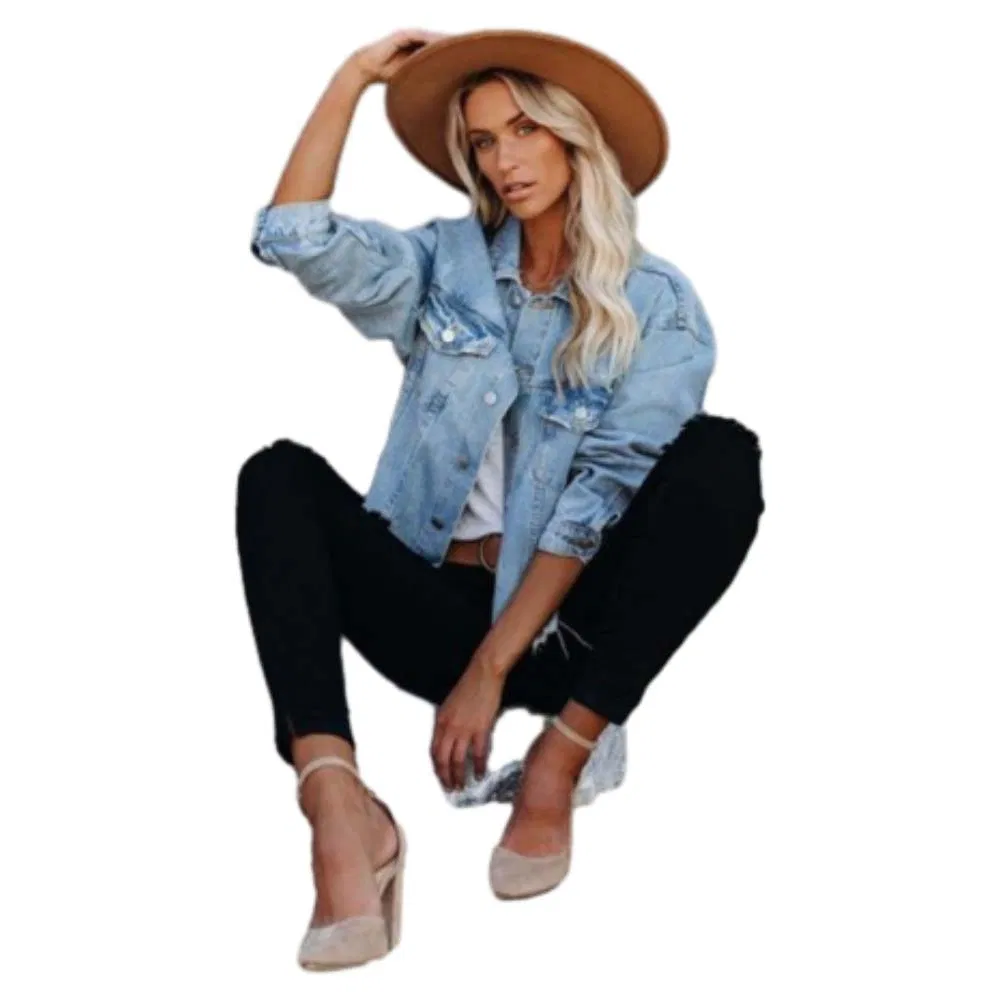 Best Selling Women's Cropped Denim Jacket-Premium Quality Oversized Streetwear Fall Fashion Jacket