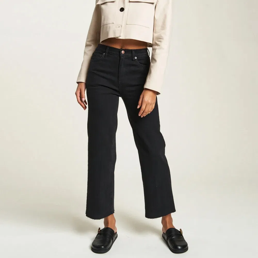 Custom Women Pocketed Cropped Raw Hem High Waist Stretch Denim Jeans