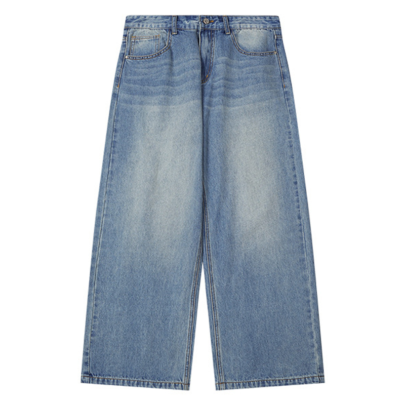 Wholesales Fashion Design Cropped Blue Wide-Leg 90%Cotton 5%Polyester 5%Viscose Fibre Jeans Men Washed High Quality Good Selling All Season Jeans