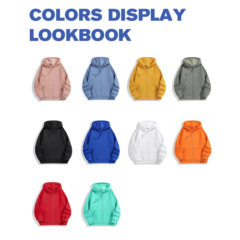 Unisex Custom 350GSM Blank Oversized Custom Logo Sweatshirts Warm Full Zip up Fleece Hoodie