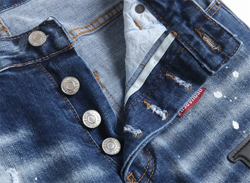 Dsq Brand Custom Denim Casual Stylish Jeans for Men High Waist Skinny Jeans Ripped Hole Blue Baggy Fashion Jeans Pants