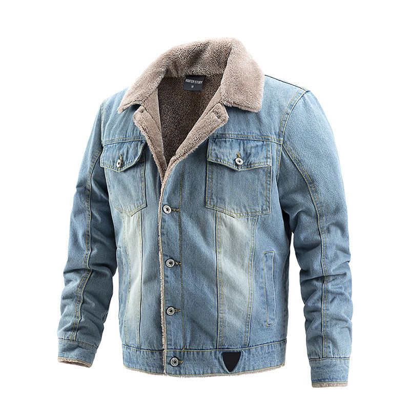 Men's Thick Outerwear Sherpa Lined Winter Warm Classic Fashion Button up Denim Jacket