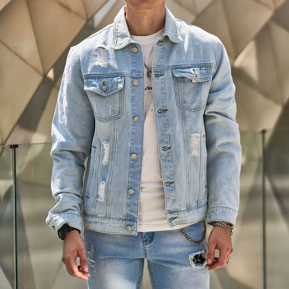 Trendy Oversized Denim Shirt Jacket Men Streetwear Work Clothes Chic Coat