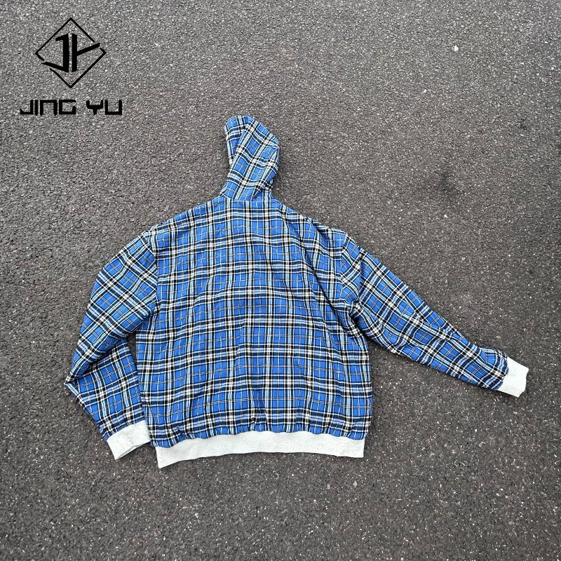 Zip up Hoodie Custom Big Oversized Boxy Patchwork Double- Layered Reversible Plaid Print Pattern Jacket French Terry Hoodies