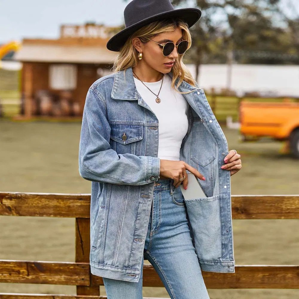 Best Selling Women's Classic Denim Jacket High Quality Retro Oversized Fit Multi-Color Casual Coat