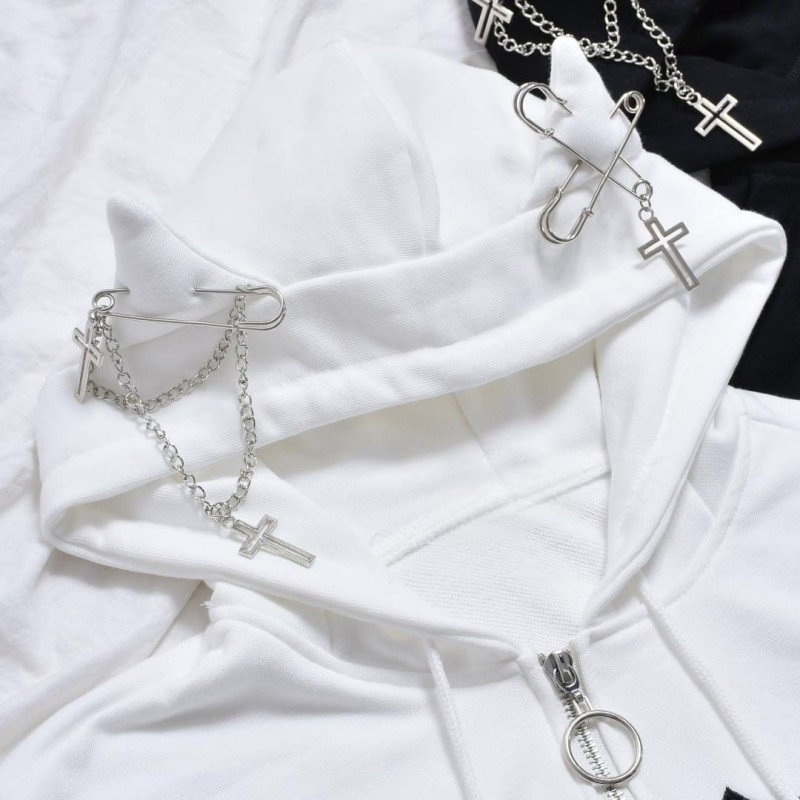 Wholesale Fashion Crop Top Hoodies Custom Sweatshirt Streetwear Cross Pendant Zip up Hoodies