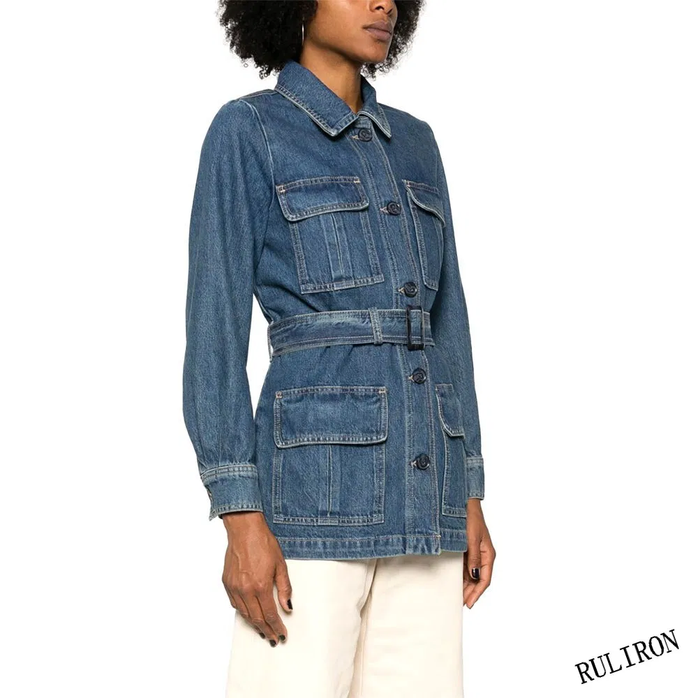 Custom Outdoor Oversized Women's Ladies Winter Cotton Warm Denim Casual Outwear Fall Jacket Button up Coat