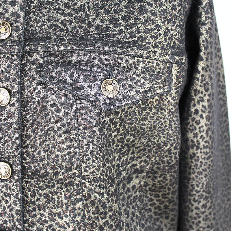 Women's Cotton Spandex Denim Shining Leopard Print Customer Design Cropped Button Jacket
