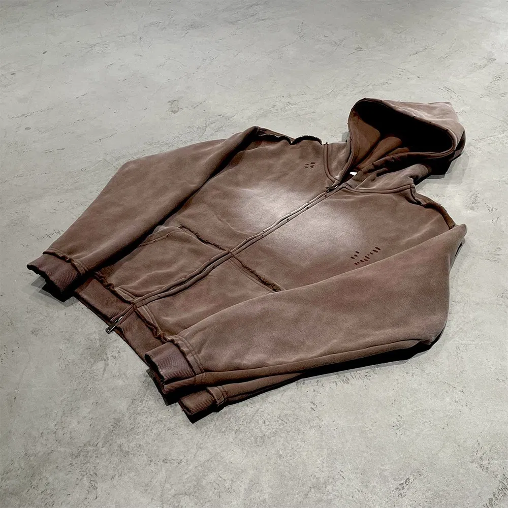 Custom Zip up Vintage Double Layer Acid Wash Sun Faded Distressed Hoodies