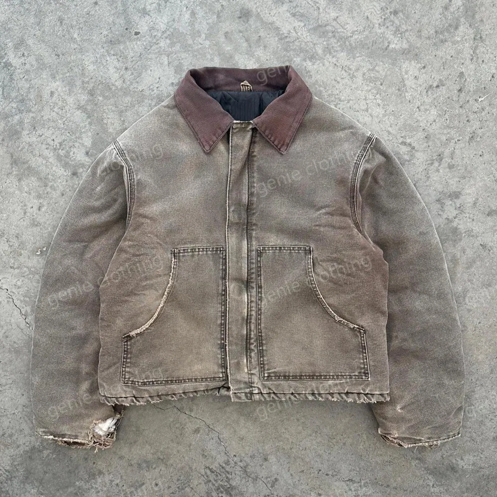 Custom Streetwear Y2K Fashion Suede Collar Retro Acid-Washed Distressed Denim Ripped Jacket, Loose Short Oversized Men's Jacket Clothing