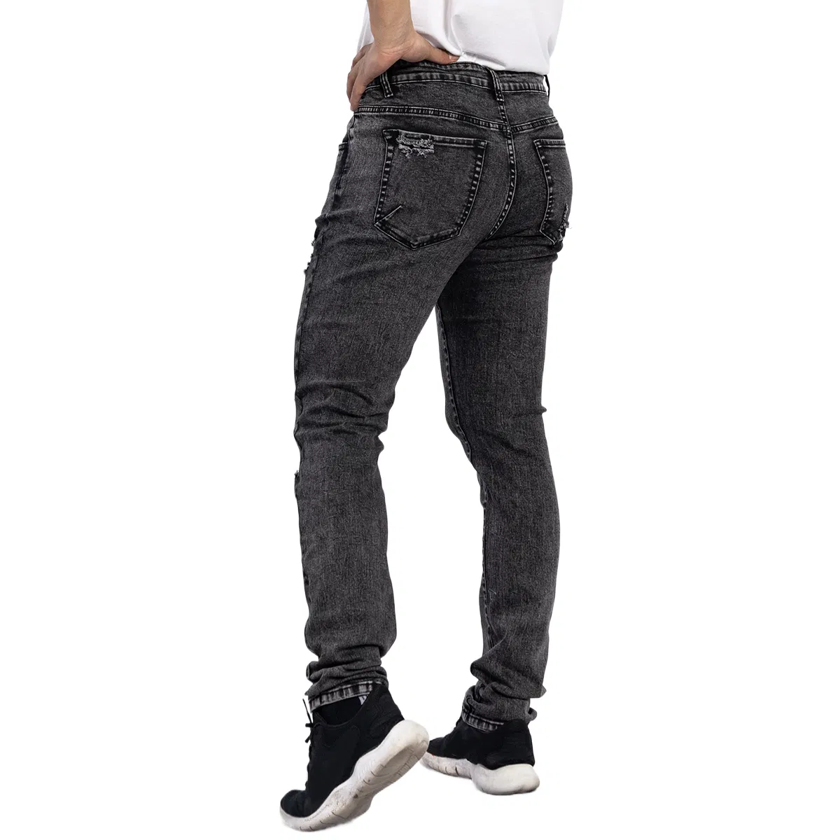Custom European Style Grey Money Washed Ripped Destroyed Hole Man Skinny Jeans