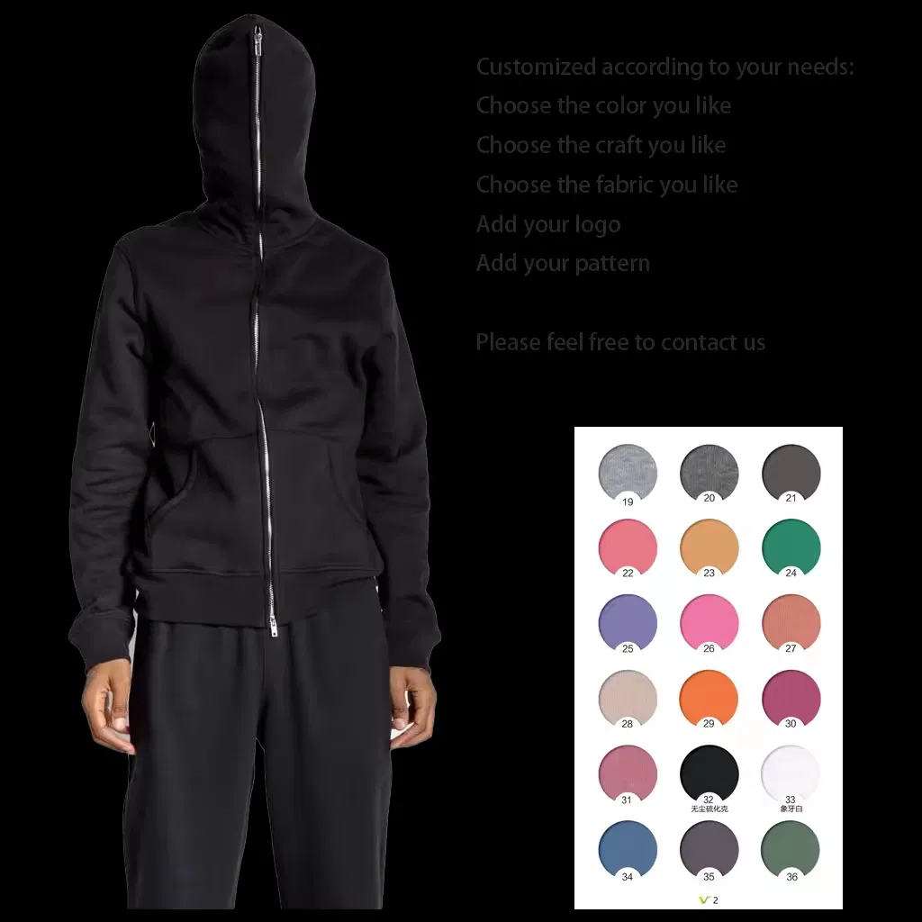 Y2K 260GSM Men's Pullover Full Face Zip up Hip Hop Men Hoodie