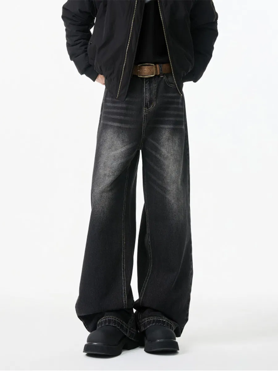 Vintage Washed Black Wide-Leg Jeans
