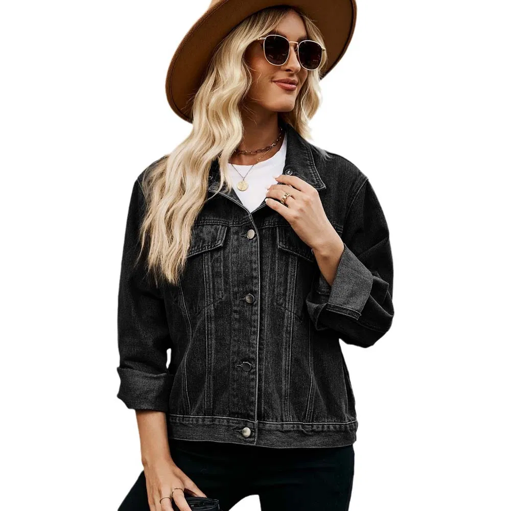 Wholesale Premium Slim-Fit Washed Denim Jacket Cropped Women's Cross-Border Fashion Jacket