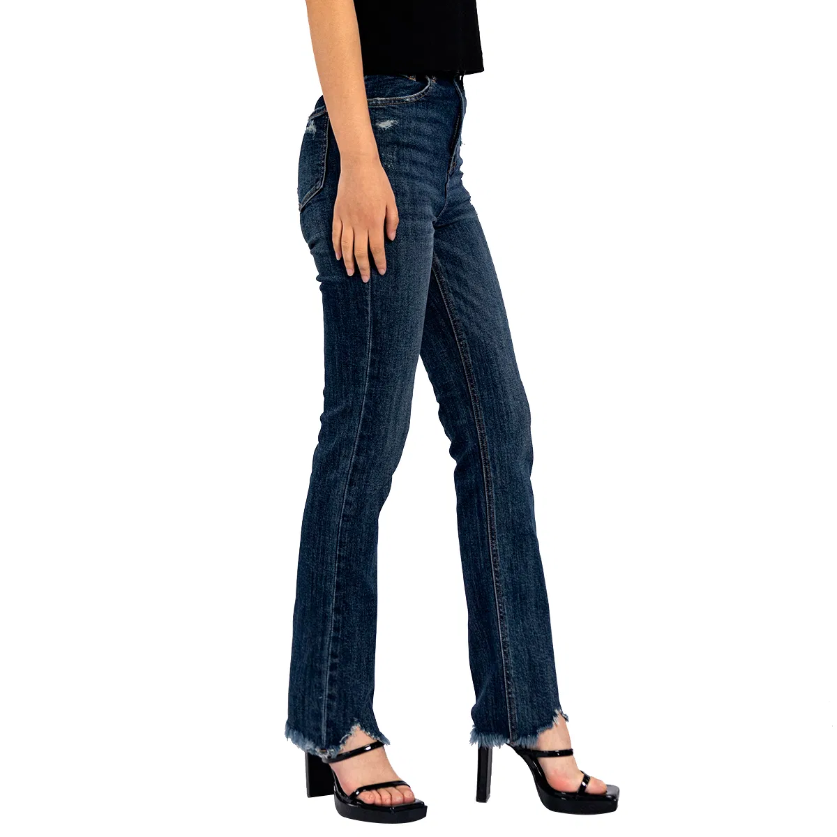 Women Wash Blue Design Cropped Raw Hem Skinny High Waist Jeans