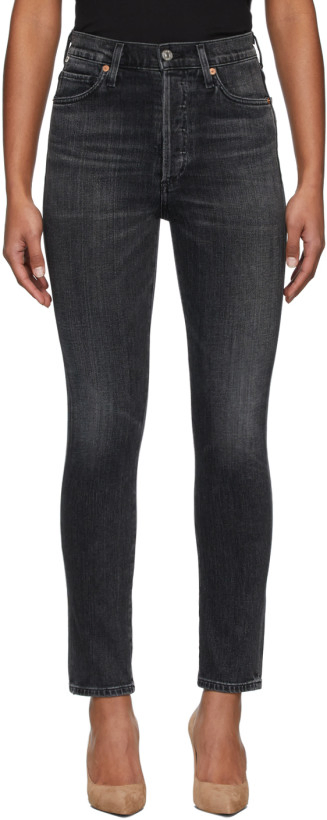 Wide-Leg Relaxed Women High-Waisted Denim Jeans with Black