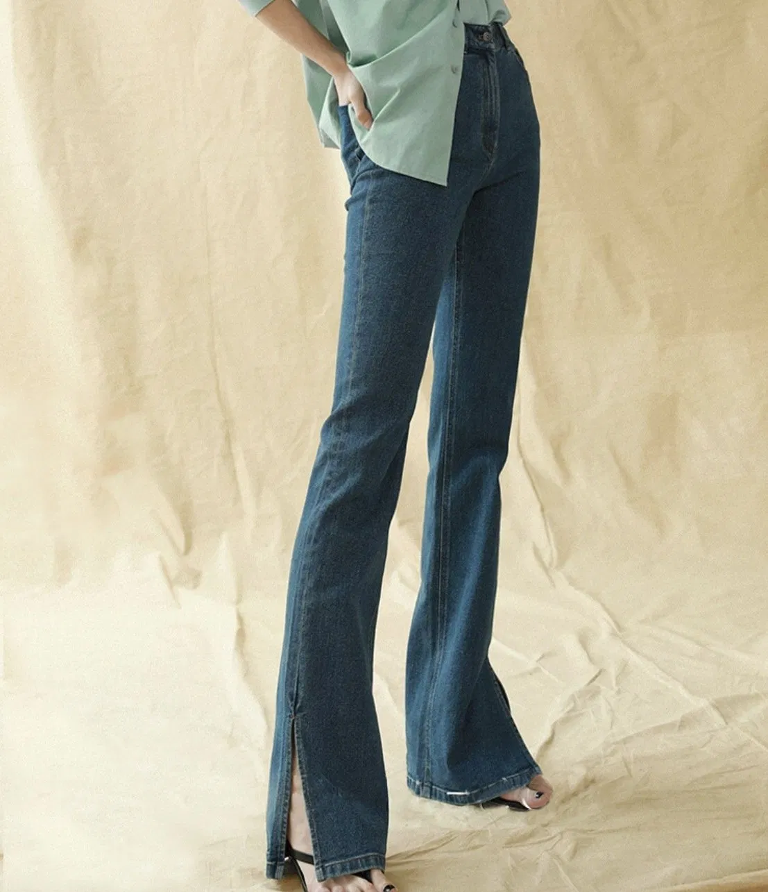 Fashion Clothing Ladies Skinny Wide Leg Denim High Waist Trouser Women Flare Jeans