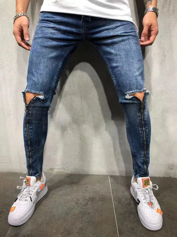 Ripped Zipper Denim Jeans 7