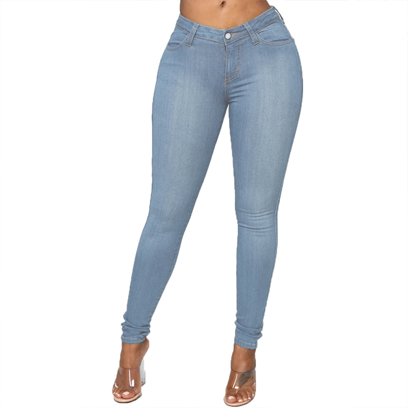 Custom Plus Size Women's High Waist Elastic Denim Sexy Skinny Blue Jeans