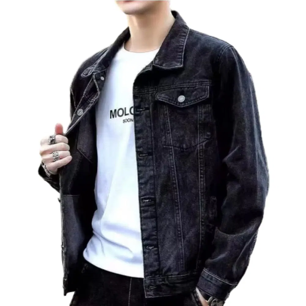 Trendy Oversized Denim Jacket Men Minimalist Solid Color Lapel Open Front Shirt