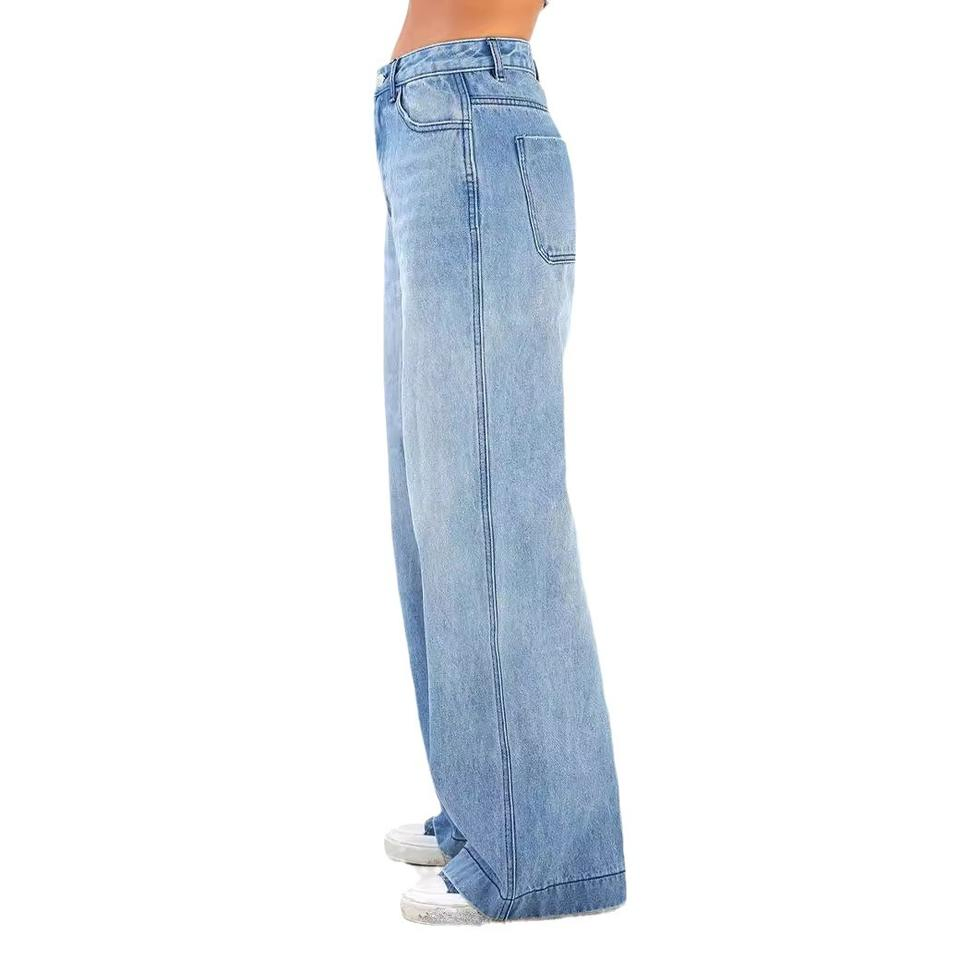 Wide-Leg Jeans Women's High Waist Denim Loose Small Drape