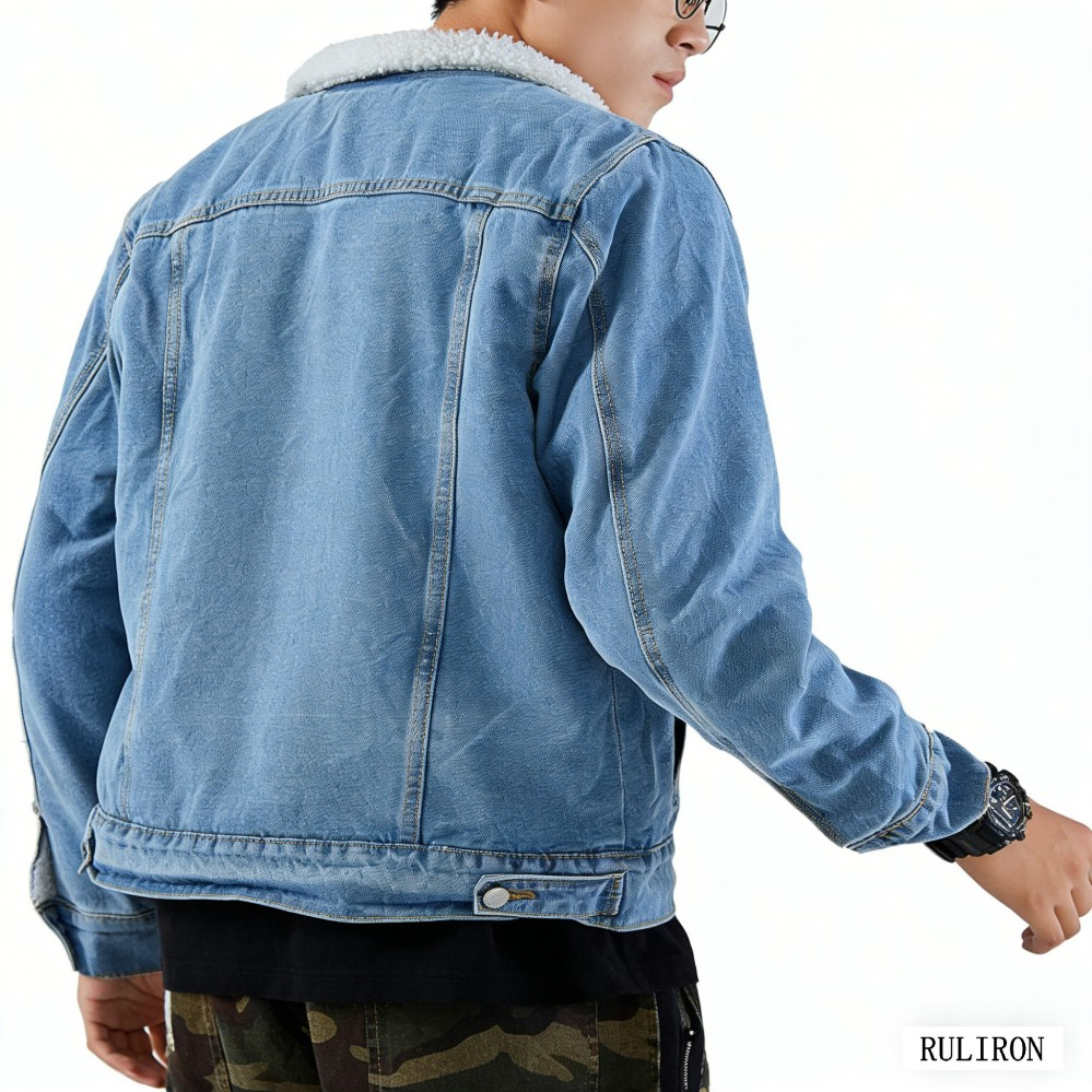 Custom Men's Winter Warm Fleece Thicken Lapel Sherpa Fleece Lined Thicken Denim Jeans Trucker Jacket Coats Coat Outerwear