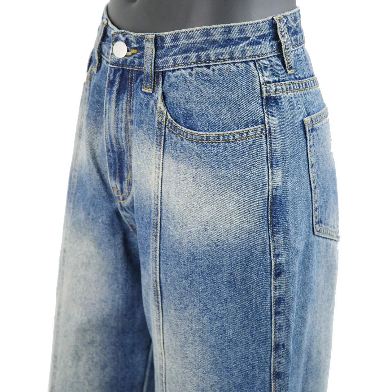 GM02 Loose High Waist Women's Straight Fit Denim Jeans with Side Pockets