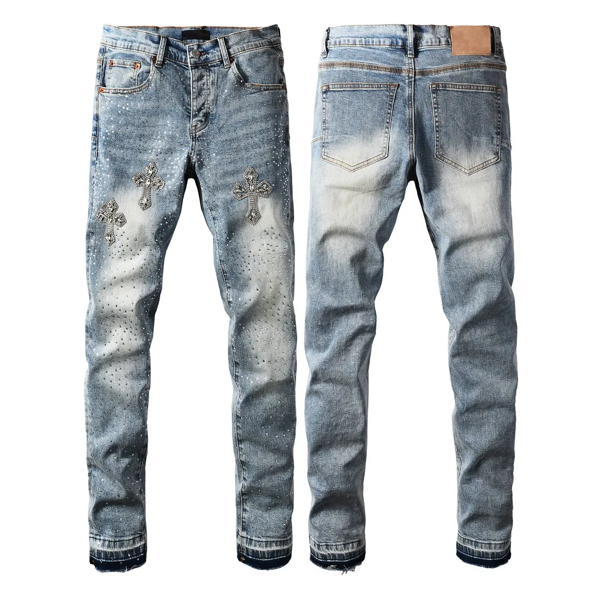 American Street Fashion Men's Jeans - European Style Version, Embroidered + Ripped + Graffiti Elements, Slim-Fit Skinny Casual Pants