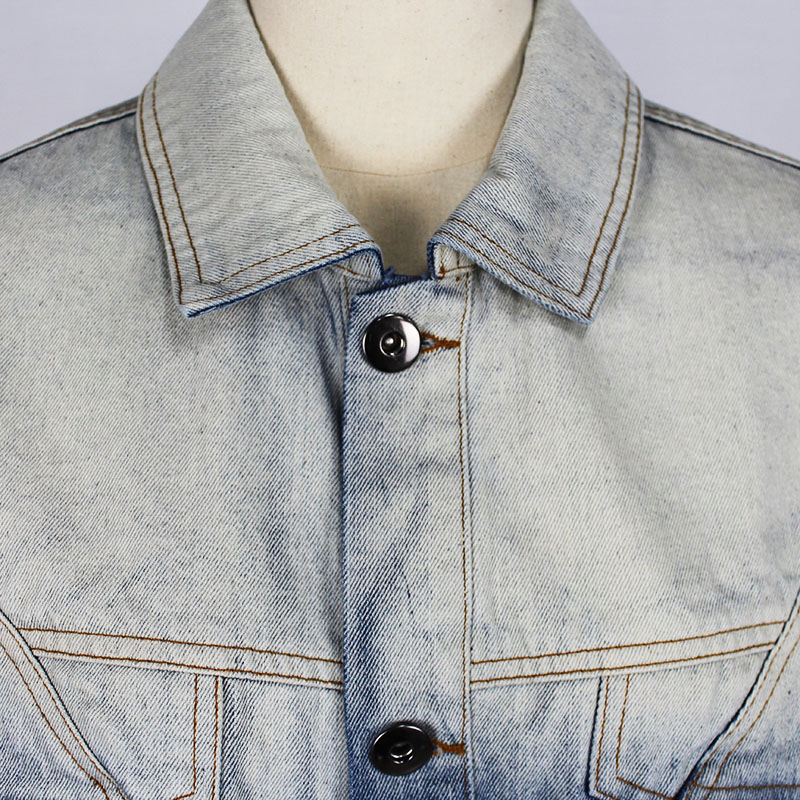 Women's Cotton Denim Customer Design DIP Bleach Contrast Cropped Button Lapel Short Jacket