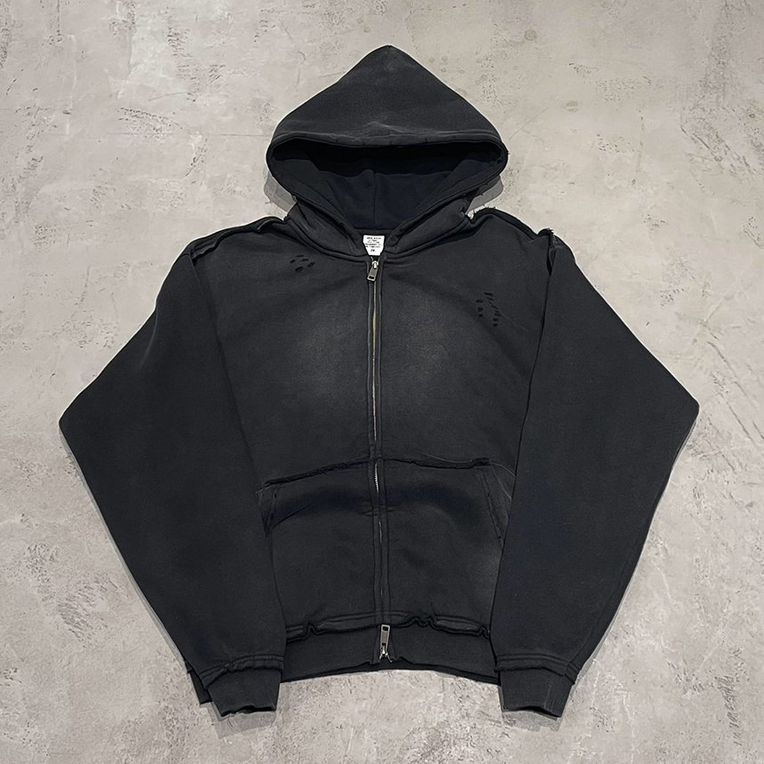 Custom Zip up Vintage Double Layer Acid Wash Sun Faded Distressed Hoodies