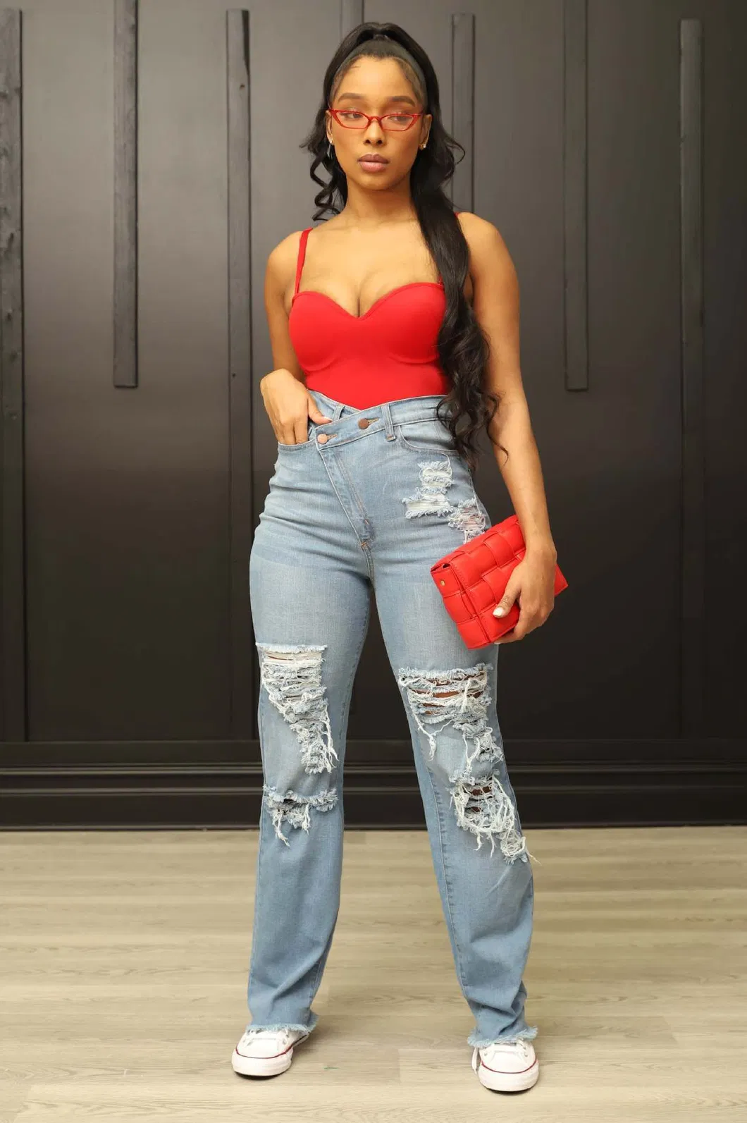Wide Leg Denim Jeans View 1