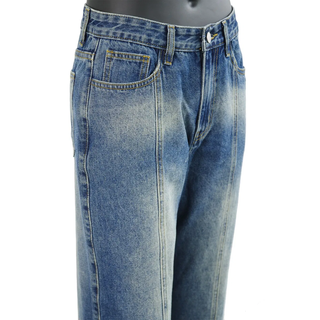 GM02 Loose High Waist Women's Straight Fit Denim Jeans with Side Pockets