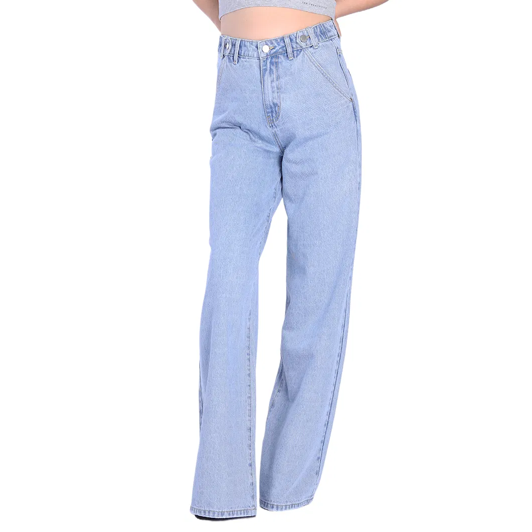 Custom Vibrant Light Blue High Waist Baggy Wide Leg Women Mom Denim Jeans