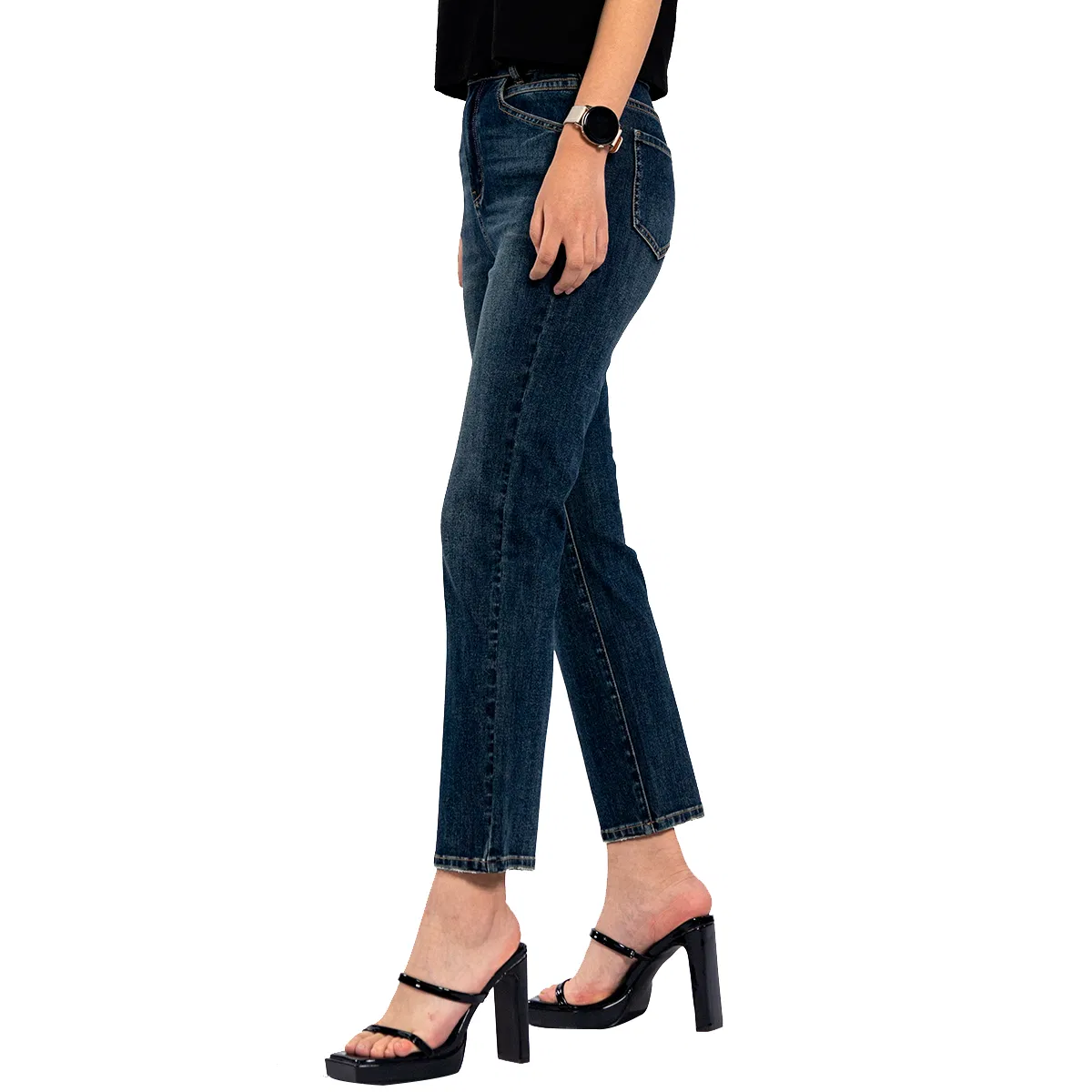 Vintage Blue MID Waist Stretch Straight Cropped Jeans for Women
