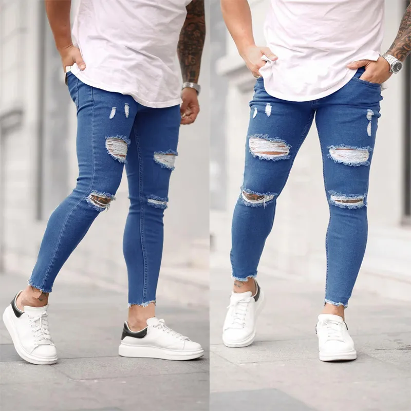 Wholesale High Quality Men's Ripped Stretch Skinny Pencil Jeans