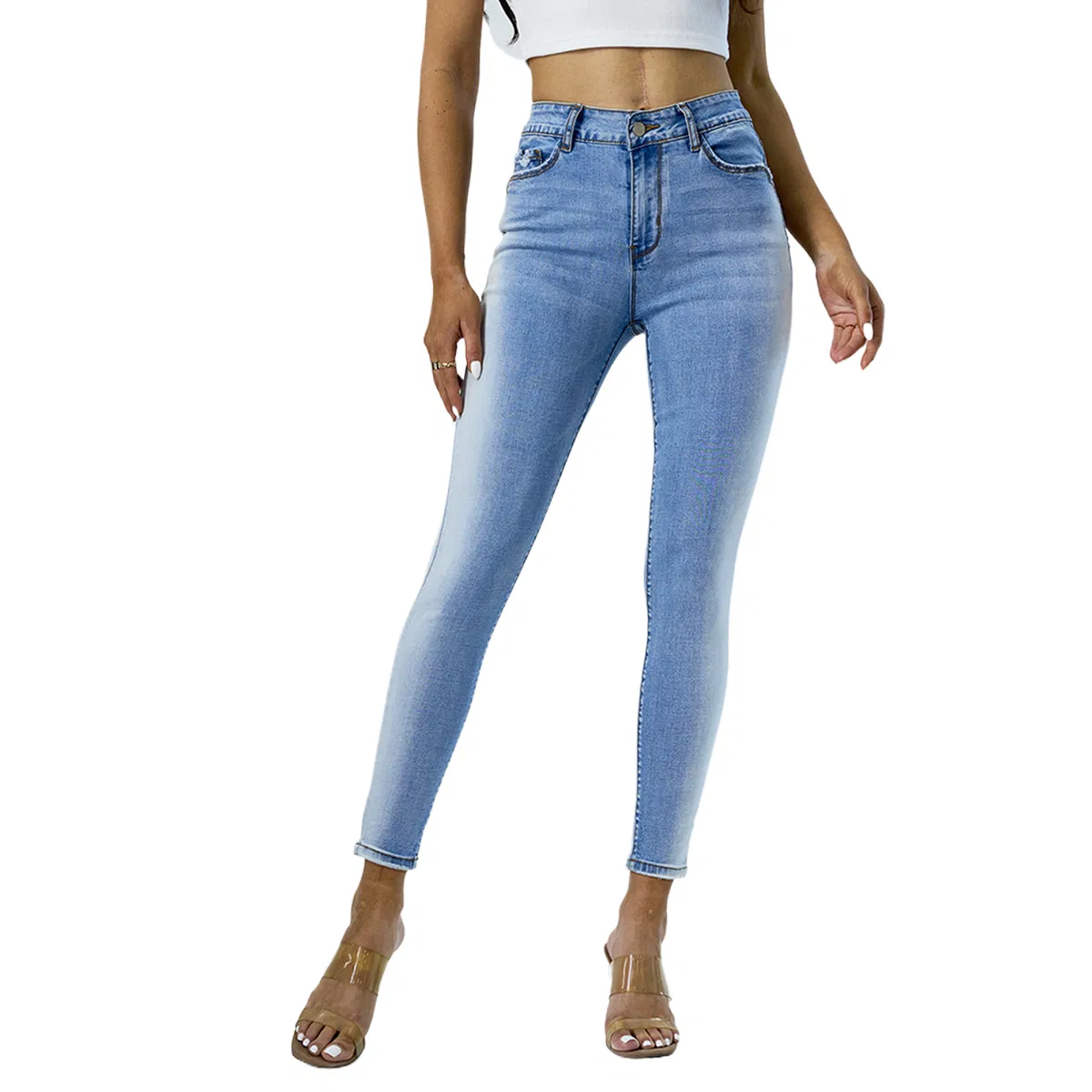 Custom High Waist Fashionable Slim Fit Stretchy Skinny Wholesale Denim Jeans for Women