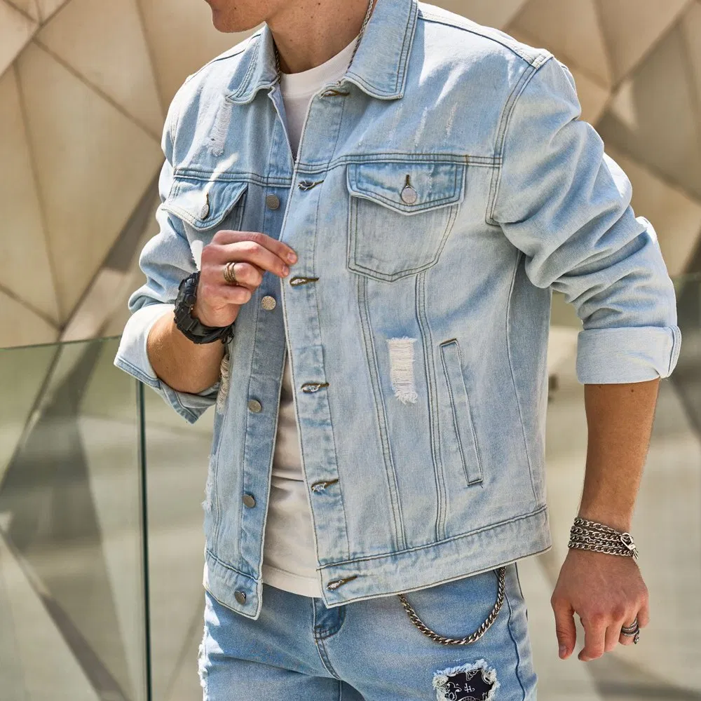 Trendy Oversized Denim Shirt Jacket Men Streetwear Work Clothes Chic Coat